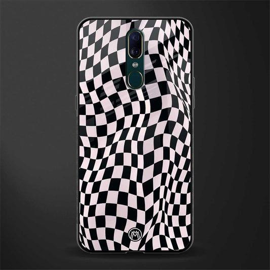 trippy b&w check pattern glass case for oppo a9 image