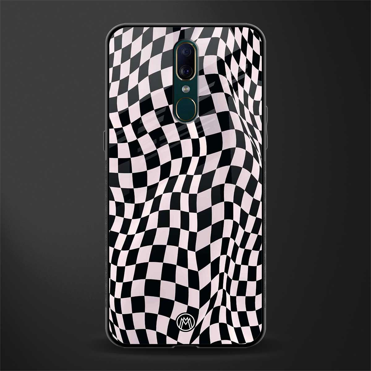 trippy b&w check pattern glass case for oppo f11 image