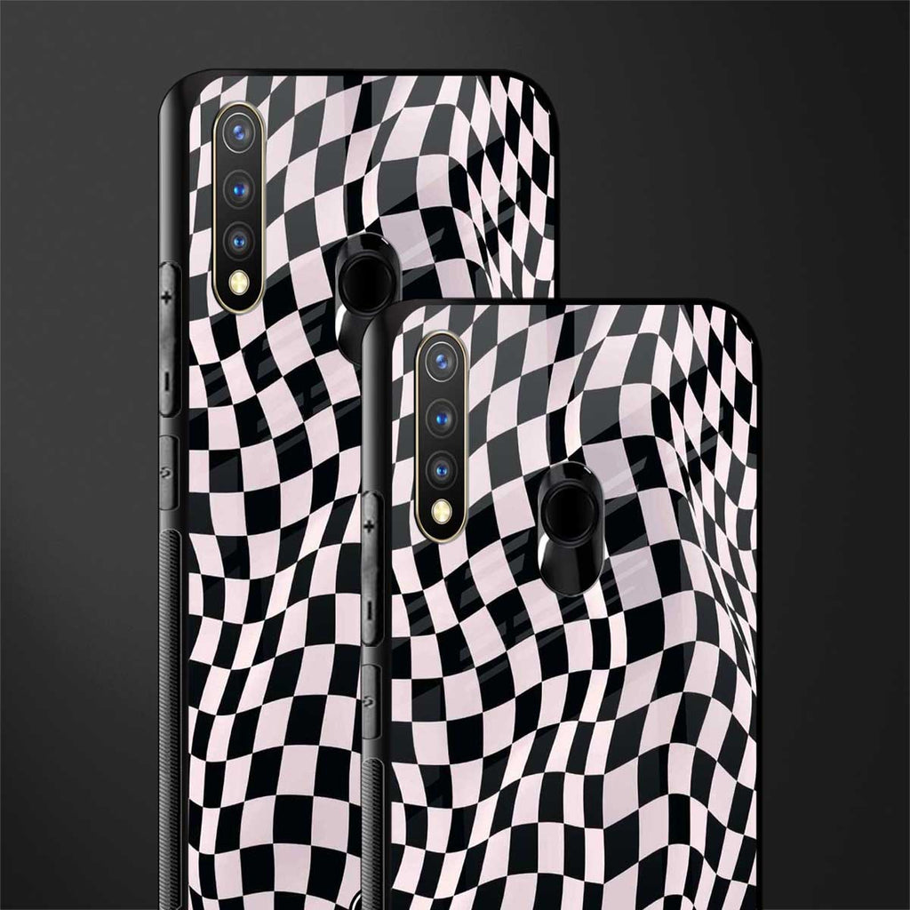 trippy b&w check pattern glass case for vivo u20 image-2