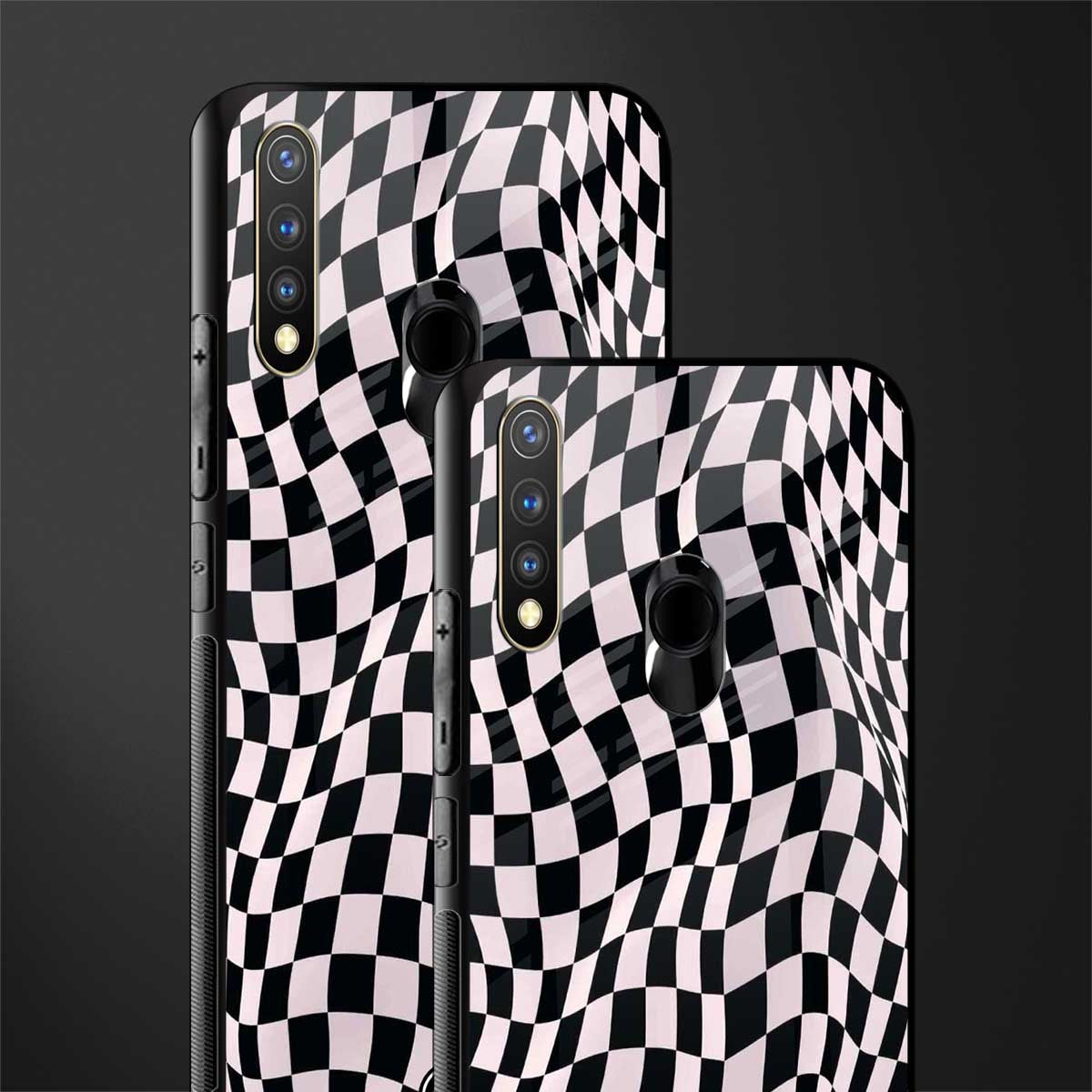 trippy b&w check pattern glass case for vivo u20 image-2