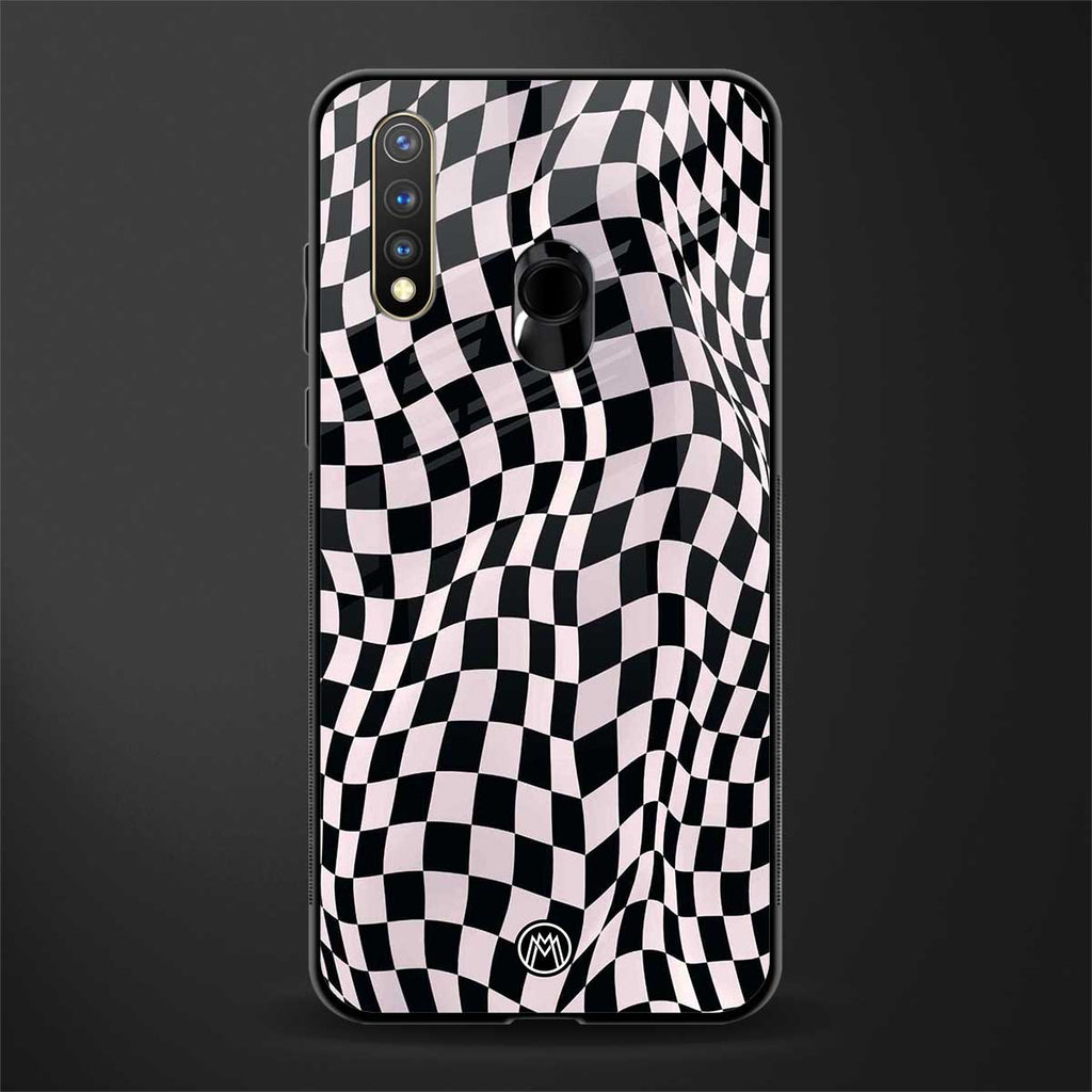 trippy b&w check pattern glass case for vivo u20 image