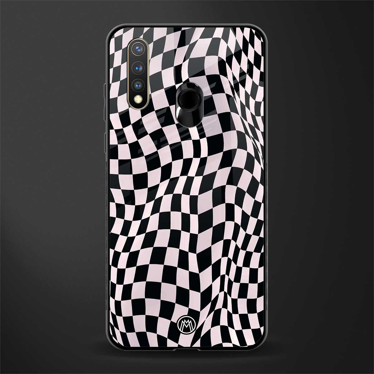 trippy b&w check pattern glass case for vivo u20 image
