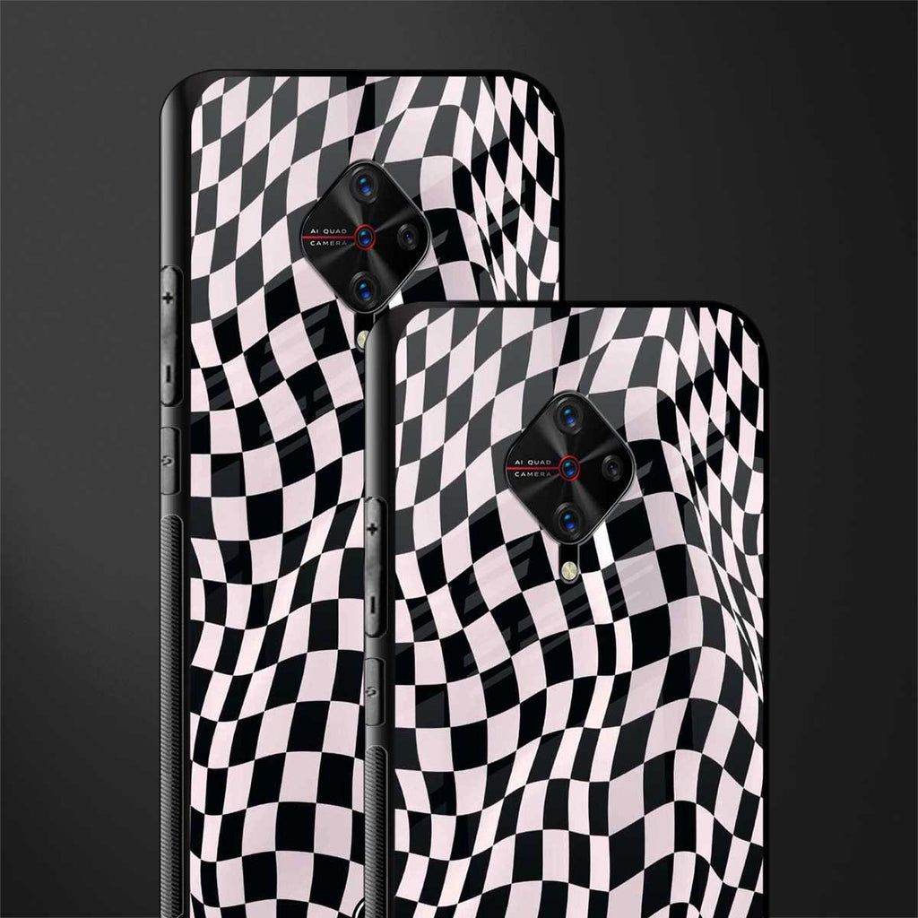 trippy b&w check pattern glass case for vivo s1 pro image-2