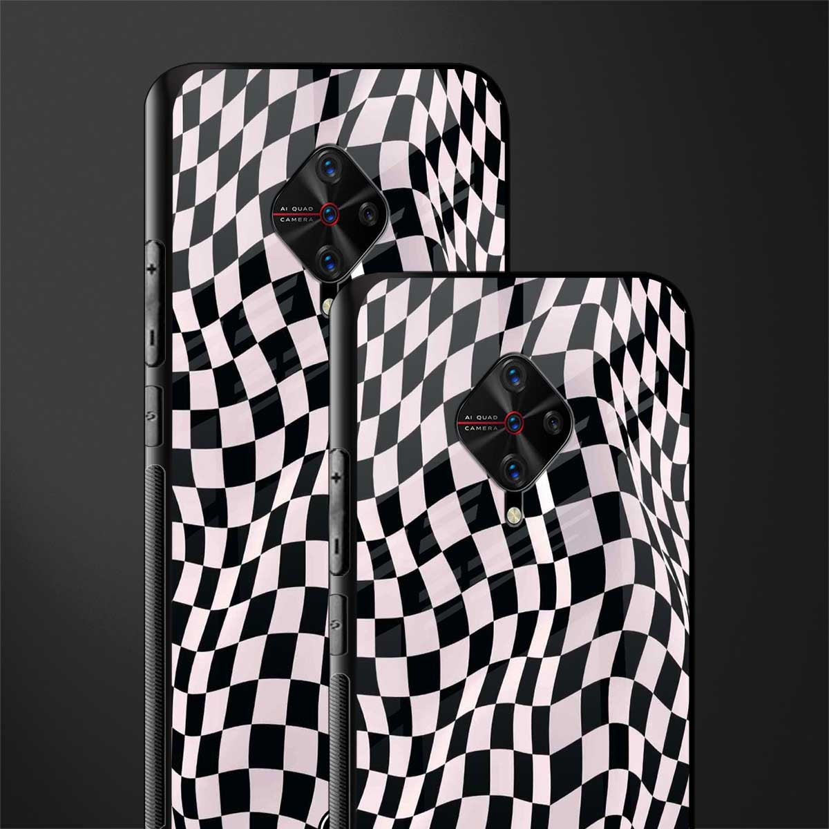trippy b&w check pattern glass case for vivo s1 pro image-2