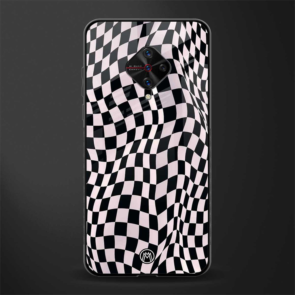 trippy b&w check pattern glass case for vivo s1 pro image