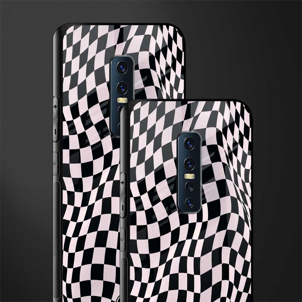 trippy b&w check pattern glass case for vivo v17 pro image-2