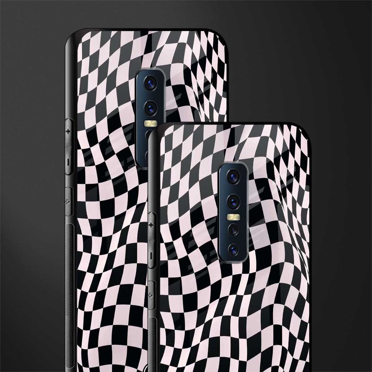 trippy b&w check pattern glass case for vivo v17 pro image-2