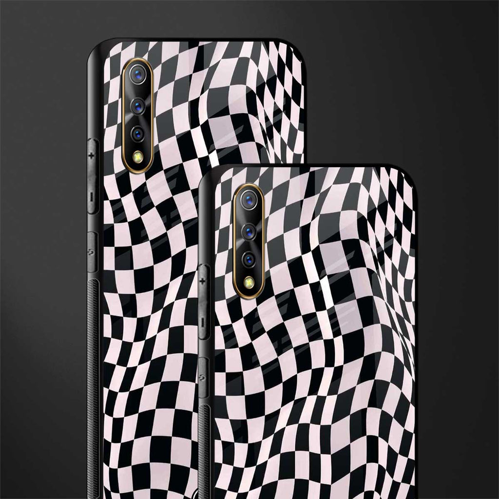 trippy b&w check pattern glass case for vivo s1 image-2