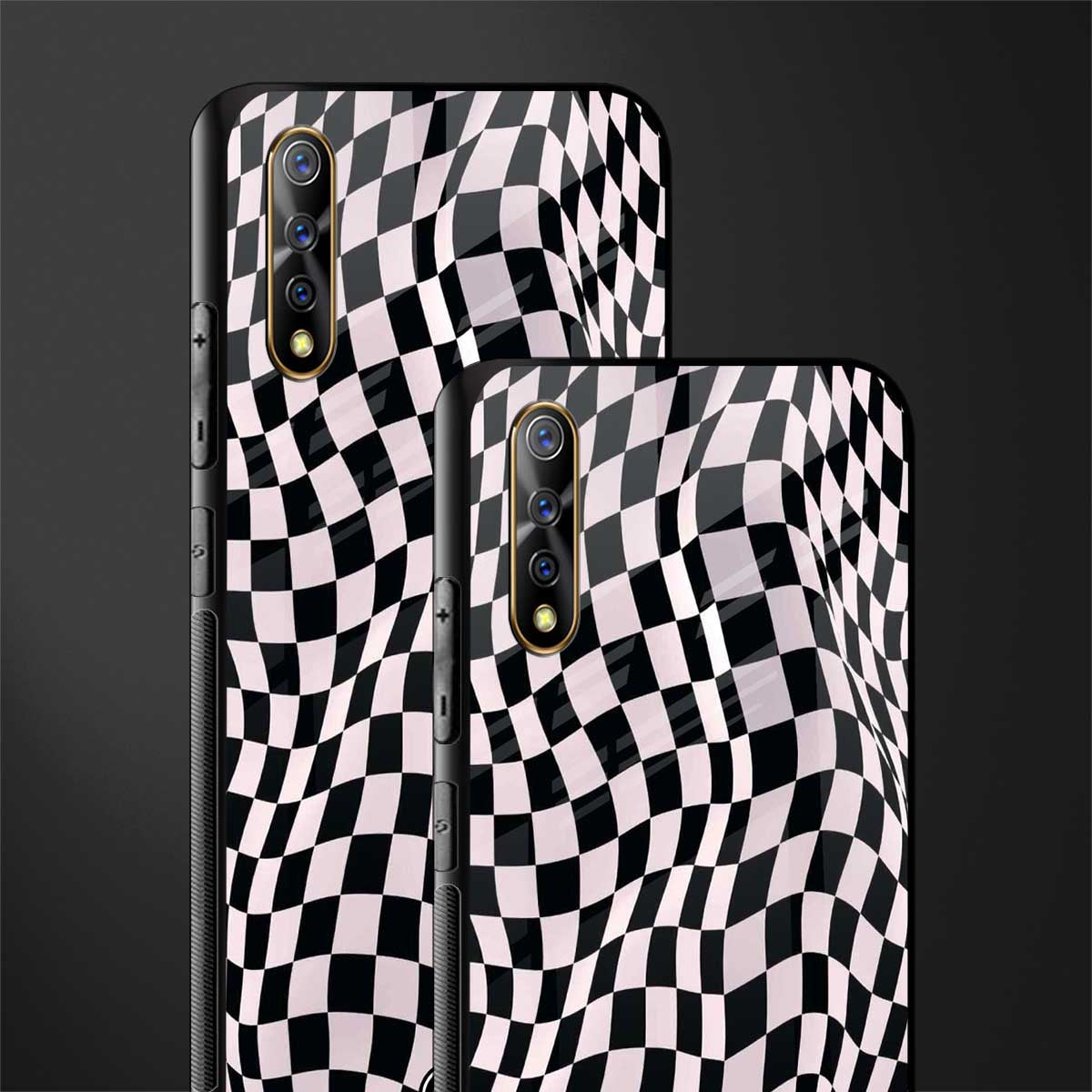 trippy b&w check pattern glass case for vivo z1x image-2