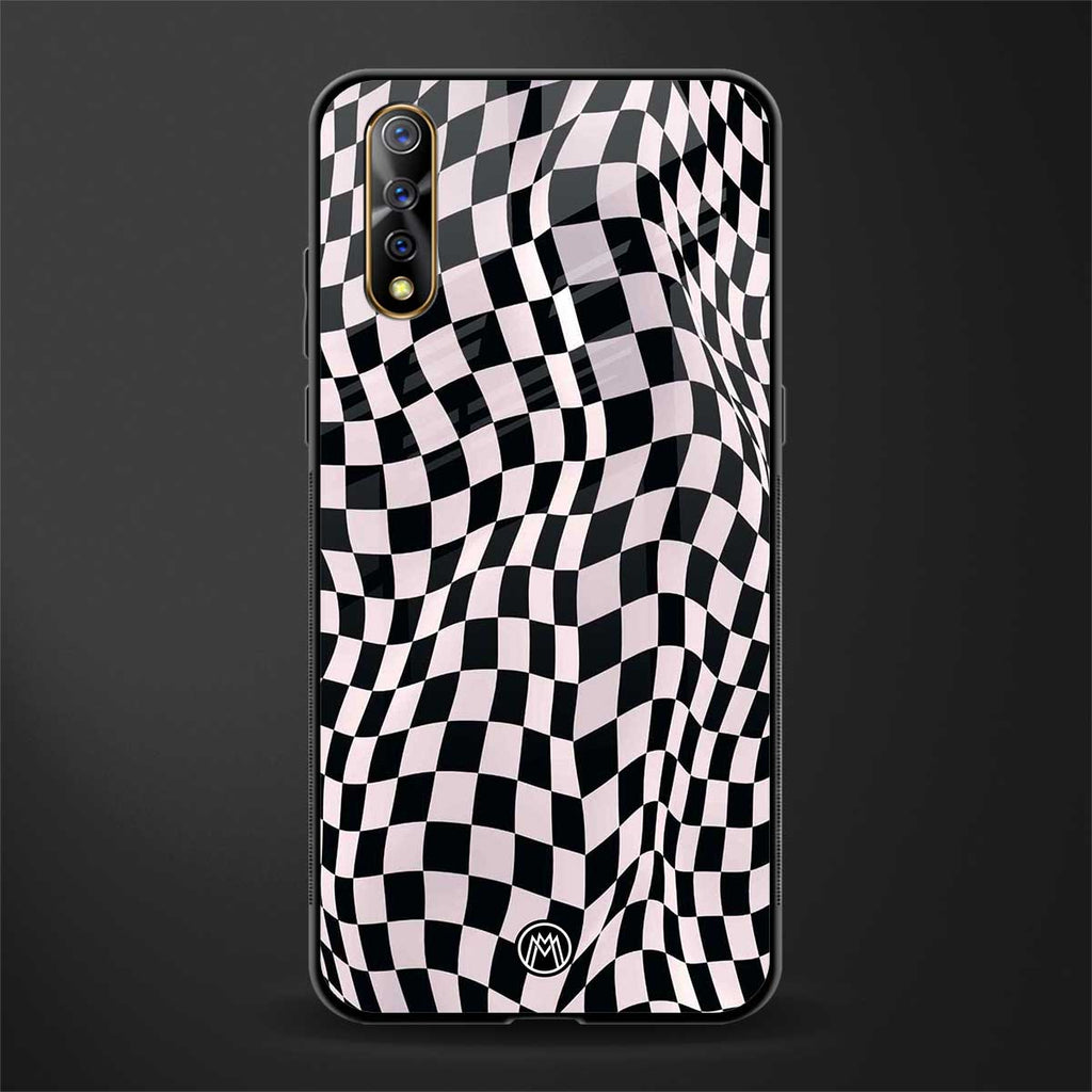 trippy b&w check pattern glass case for vivo s1 image