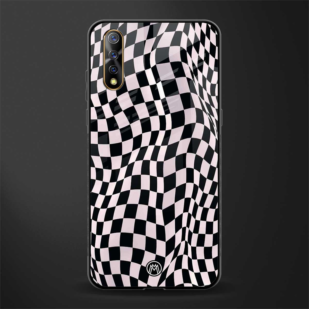 trippy b&w check pattern glass case for vivo s1 image