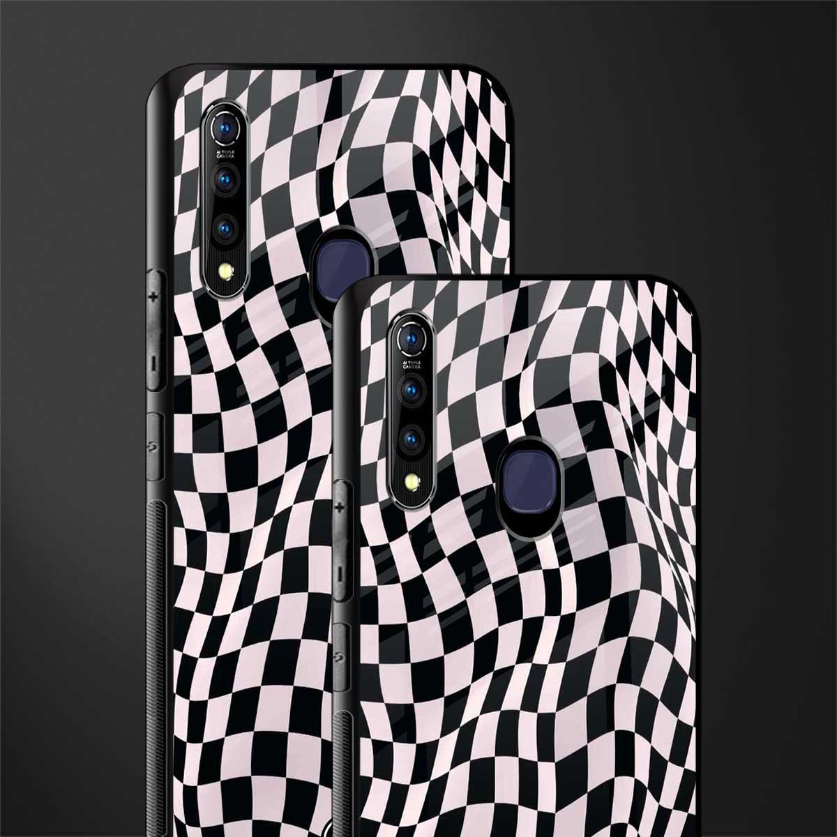 trippy b&w check pattern glass case for vivo z1 pro image-2
