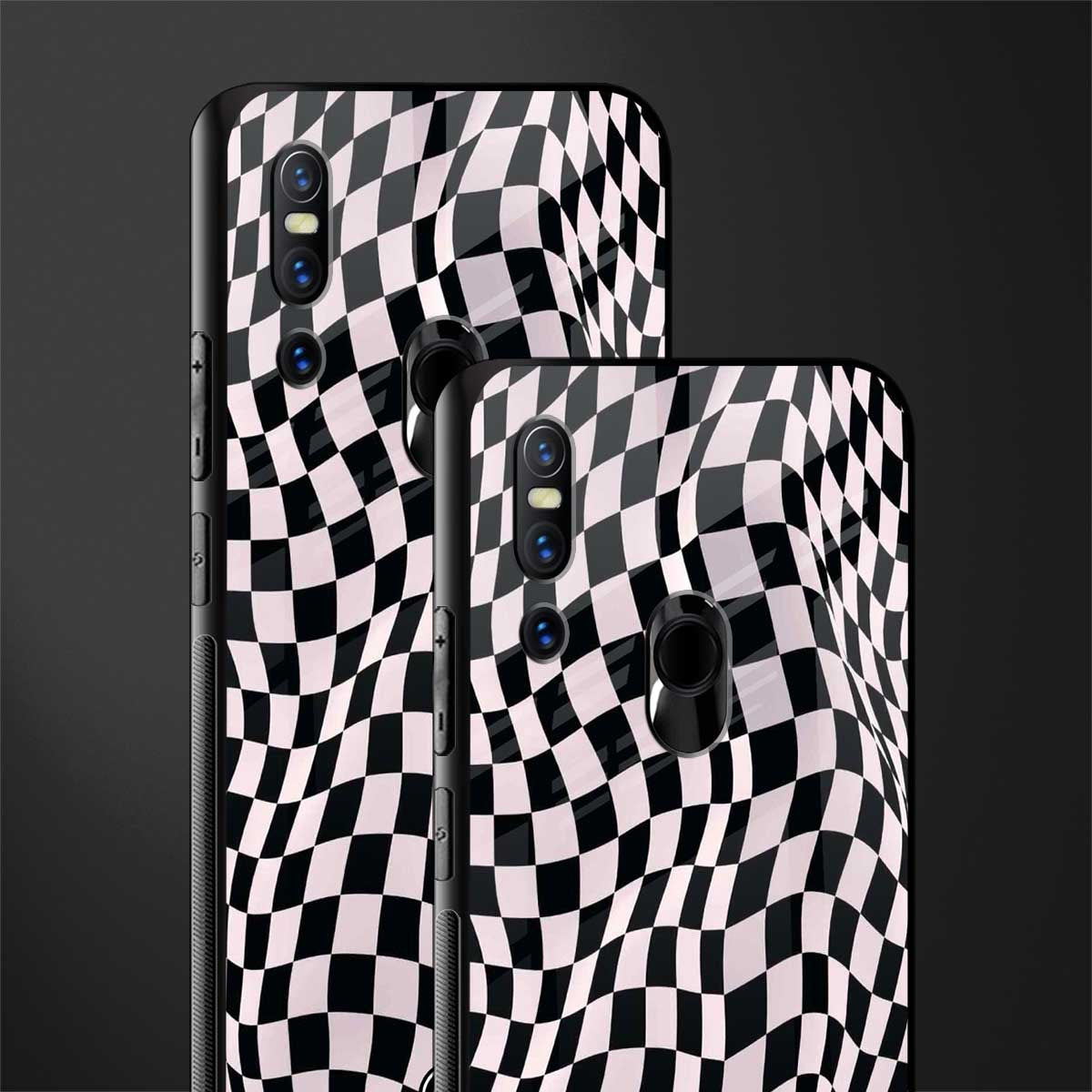 trippy b&w check pattern glass case for vivo v15 image-2