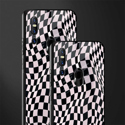 trippy b&w check pattern glass case for vivo v15 image-2
