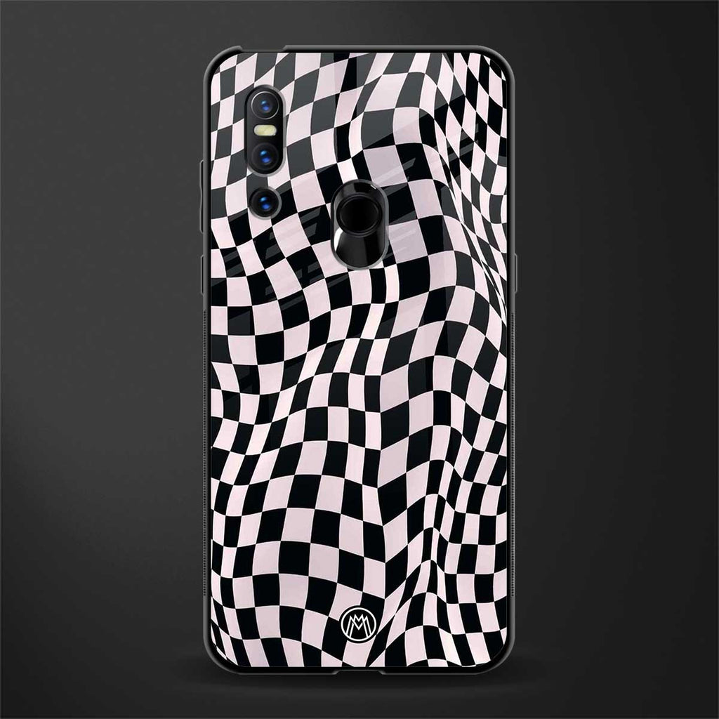 trippy b&w check pattern glass case for vivo v15 image