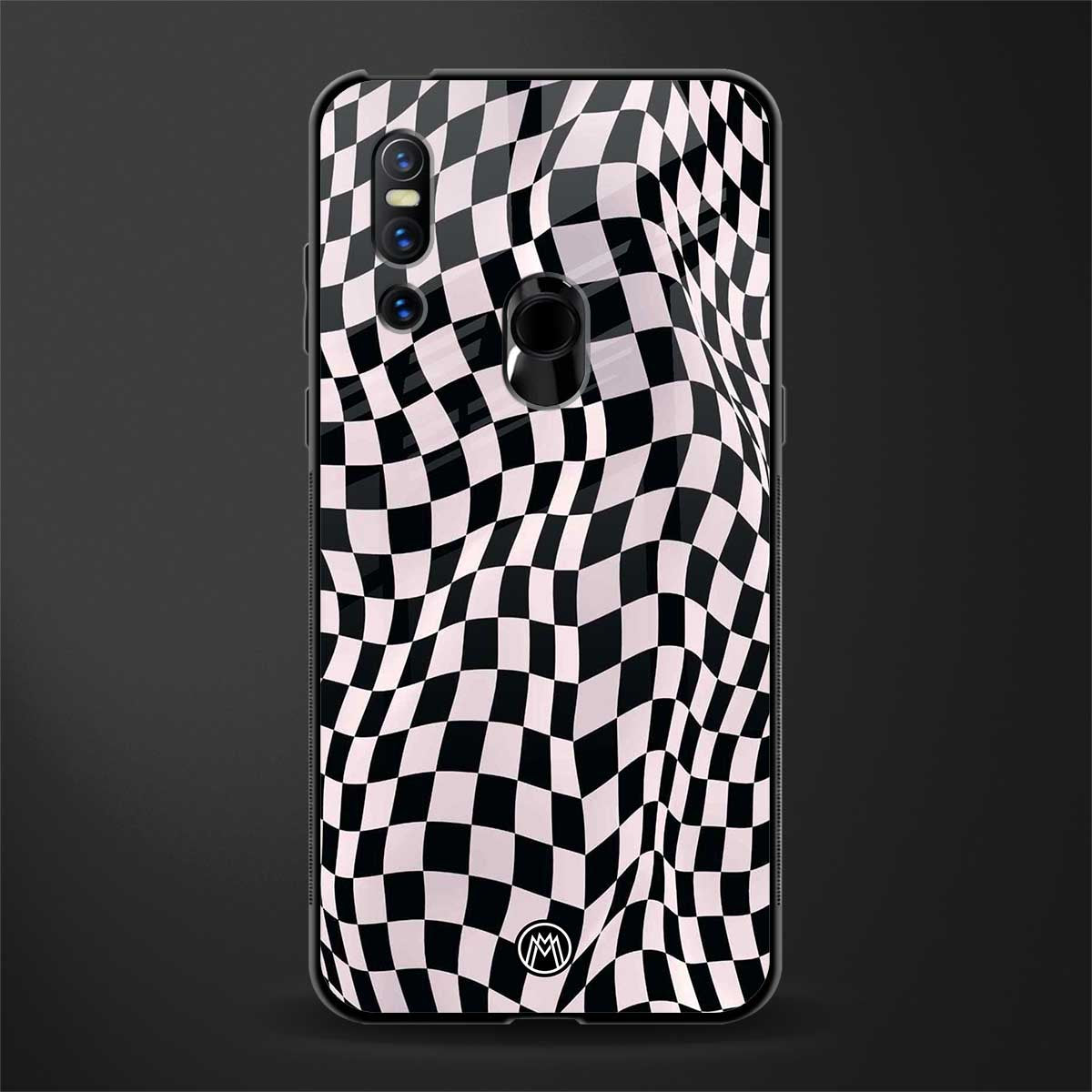 trippy b&w check pattern glass case for vivo v15 image