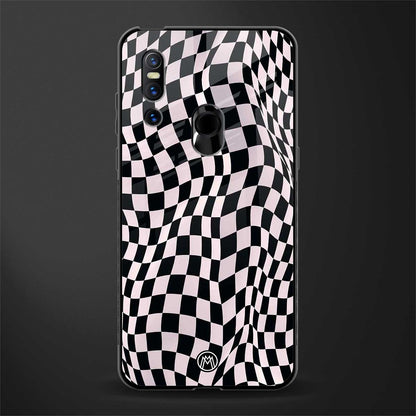 trippy b&w check pattern glass case for vivo v15 image