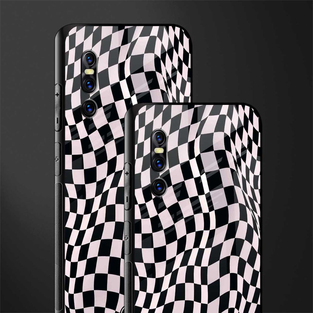 trippy b&w check pattern glass case for vivo v15 pro image-2