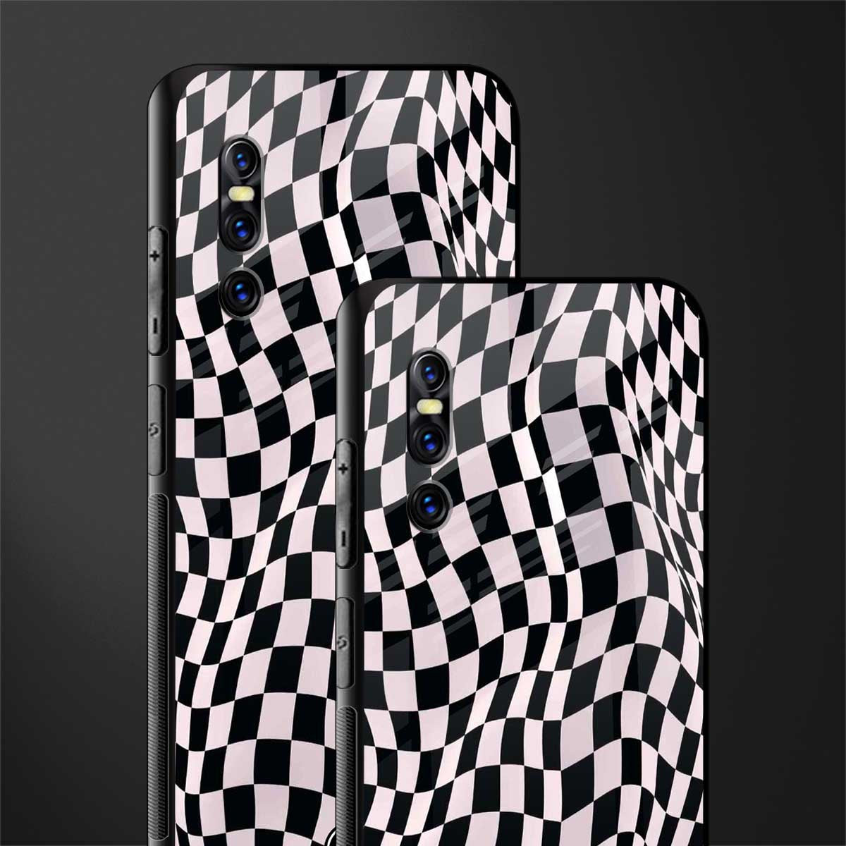 trippy b&w check pattern glass case for vivo v15 pro image-2