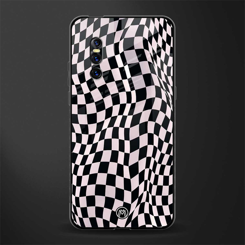 trippy b&w check pattern glass case for vivo v15 pro image