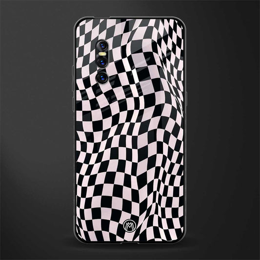trippy b&w check pattern glass case for vivo v15 pro image
