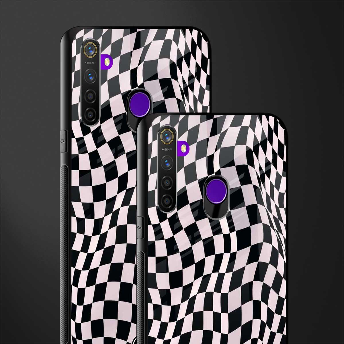 trippy b&w check pattern glass case for realme 5i image-2