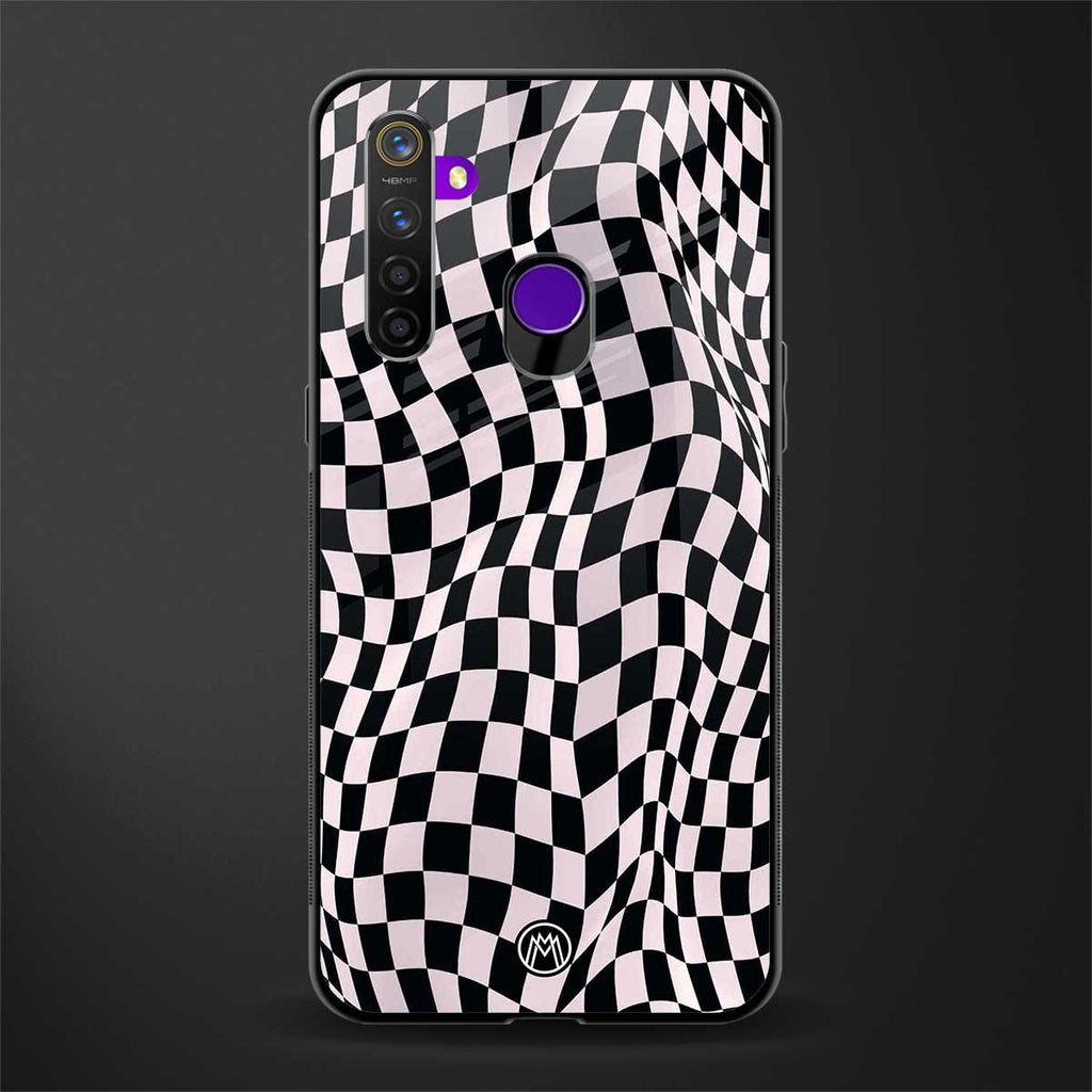 trippy b&w check pattern glass case for realme 5 image