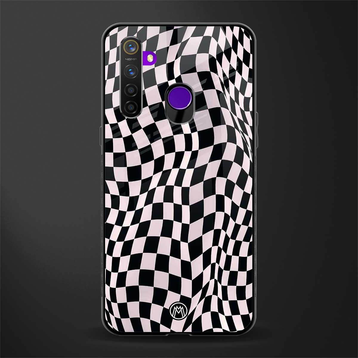 trippy b&w check pattern glass case for realme 5 image