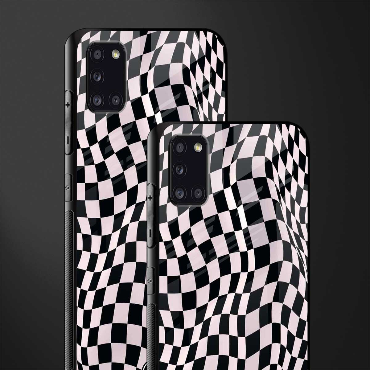 trippy b&w check pattern glass case for samsung galaxy a31 image-2