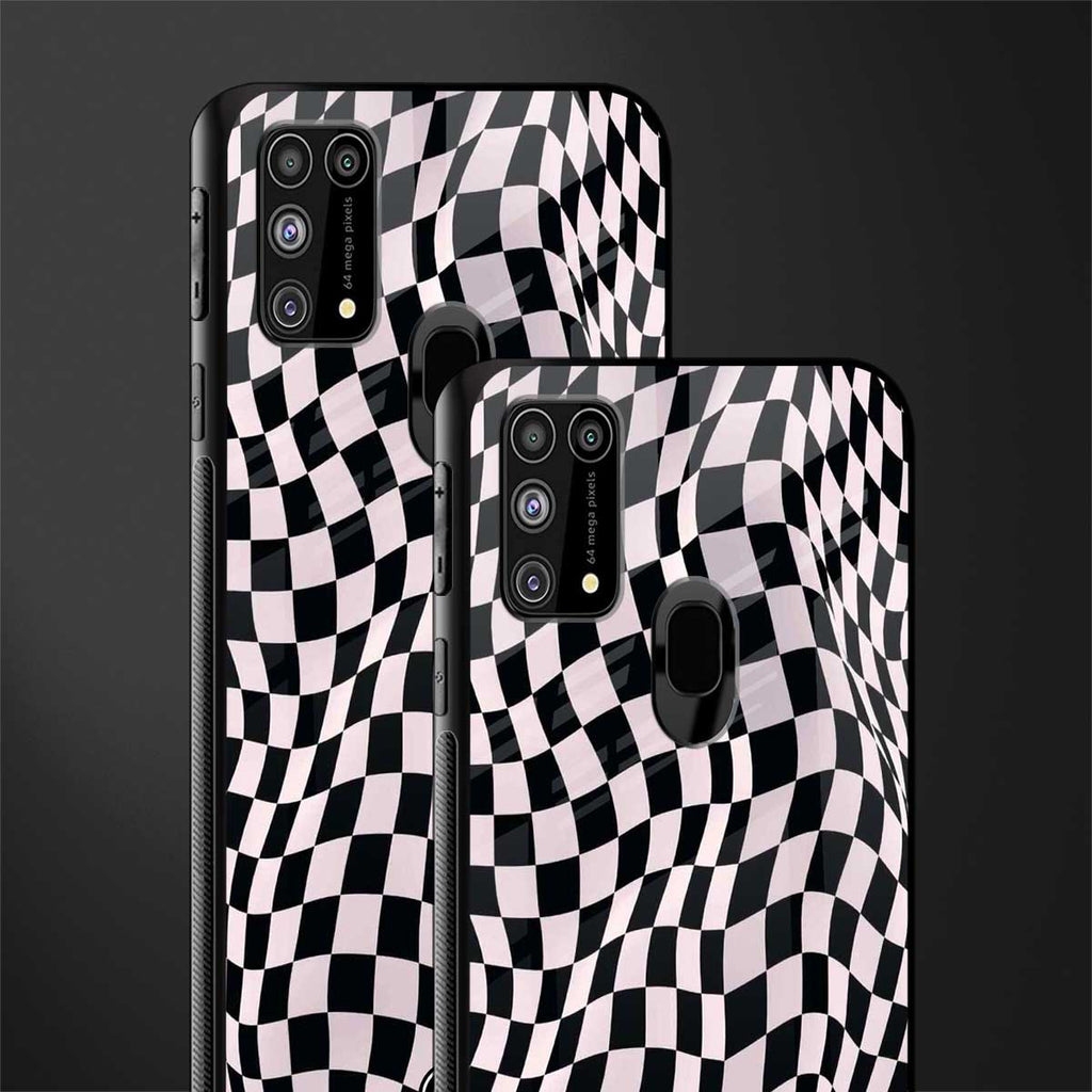 trippy b&w check pattern glass case for samsung galaxy m31 prime edition image-2