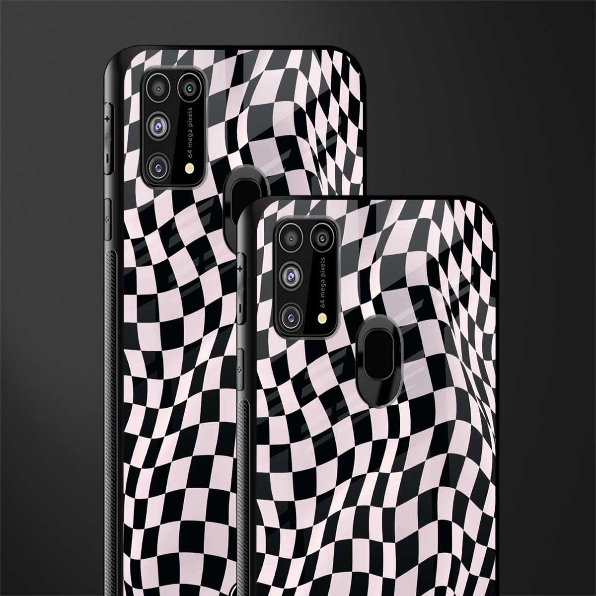 trippy b&w check pattern glass case for samsung galaxy m31 prime edition image-2