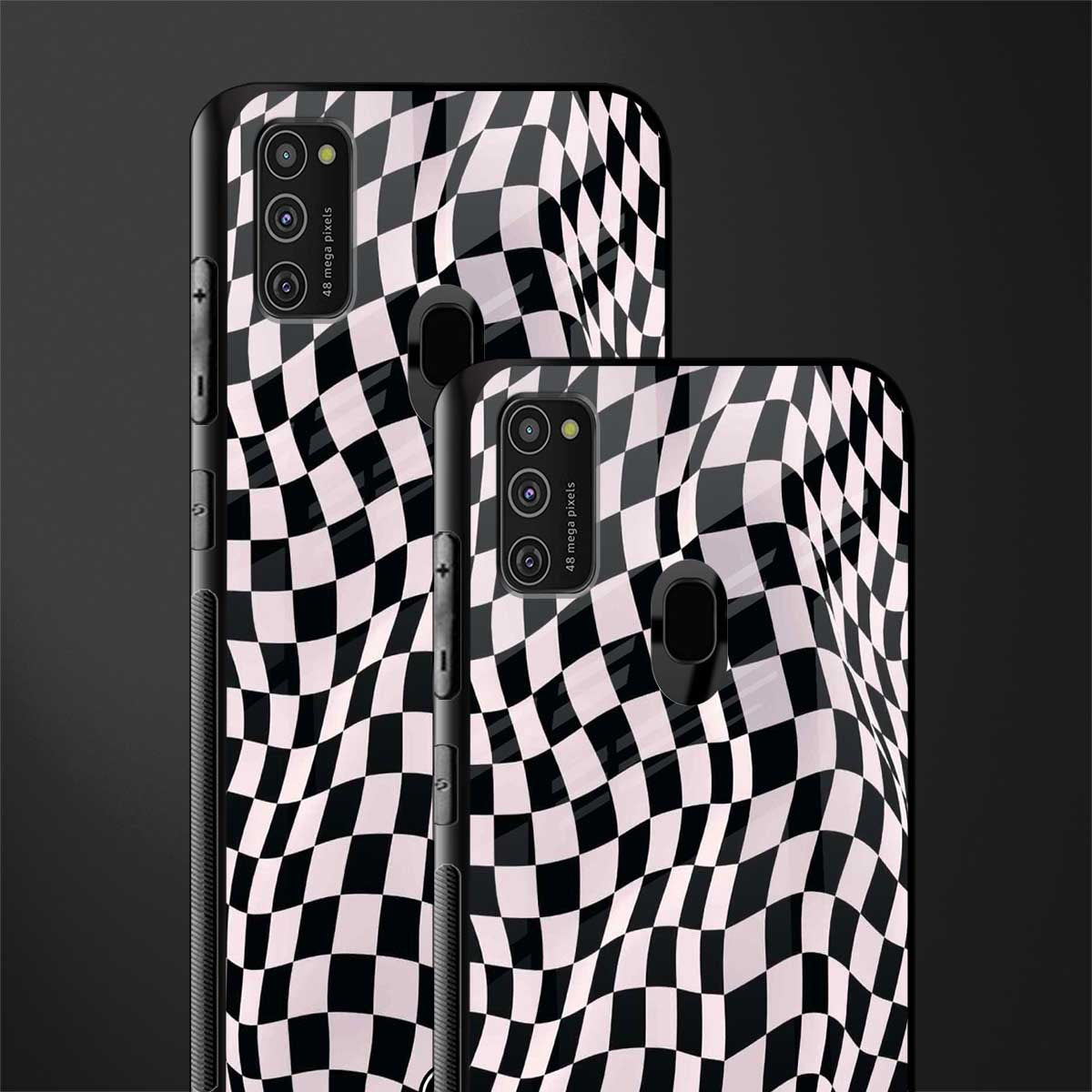 trippy b&w check pattern glass case for samsung galaxy m30s image-2