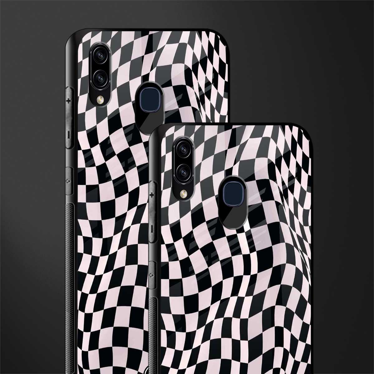 trippy b&w check pattern glass case for samsung galaxy m10s image-2