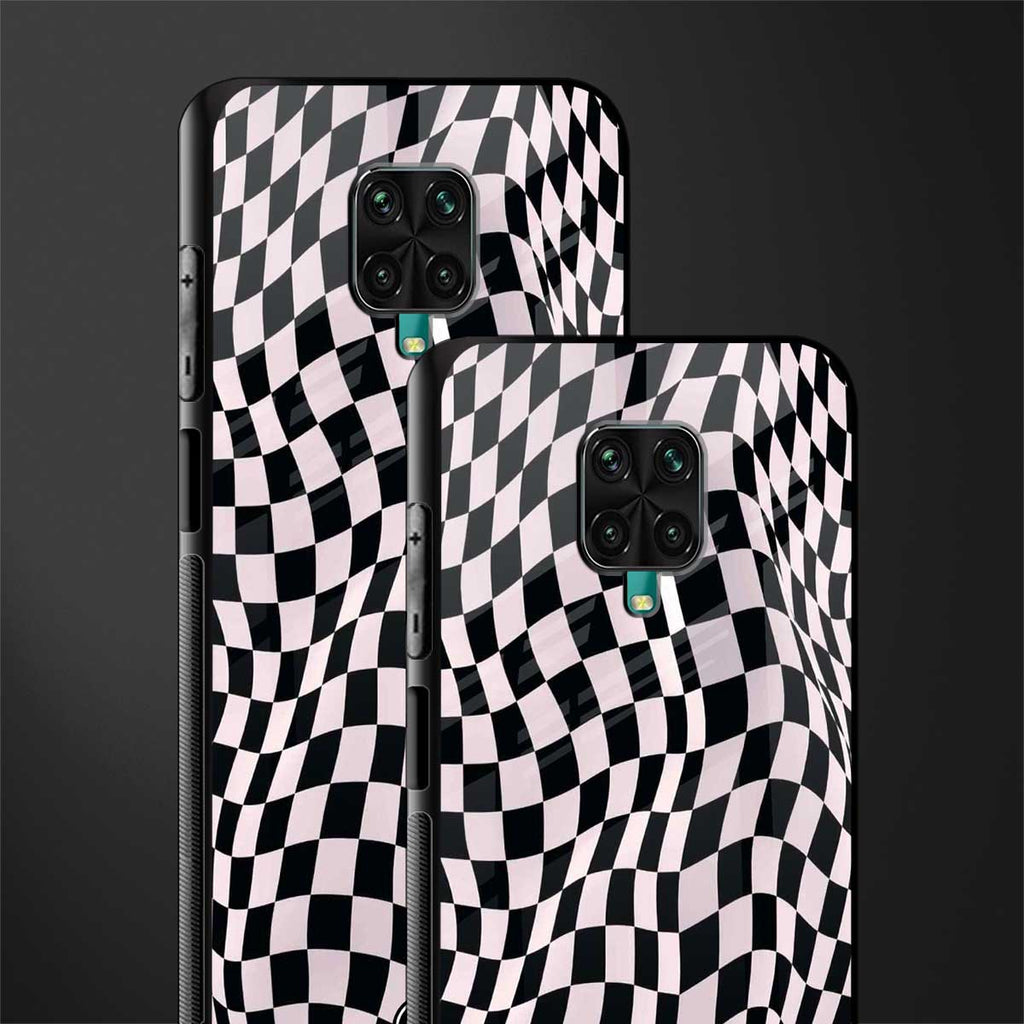 trippy b&w check pattern glass case for redmi note 9 pro image-2