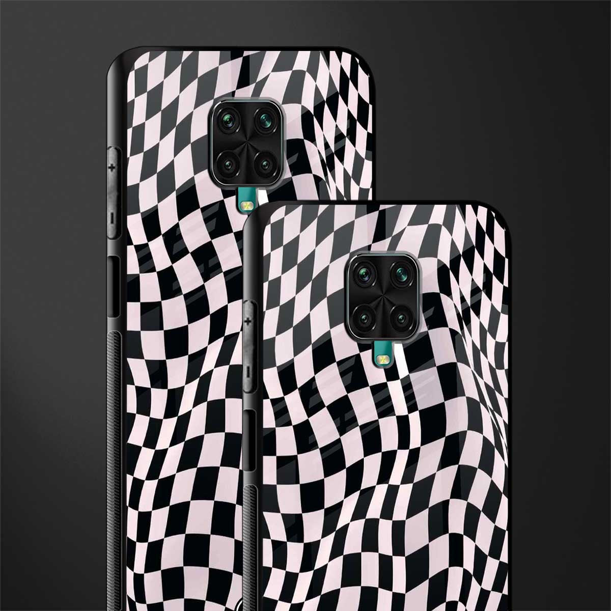 trippy b&w check pattern glass case for redmi note 9 pro image-2