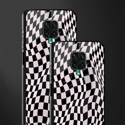 trippy b&w check pattern glass case for redmi note 9 pro image-2