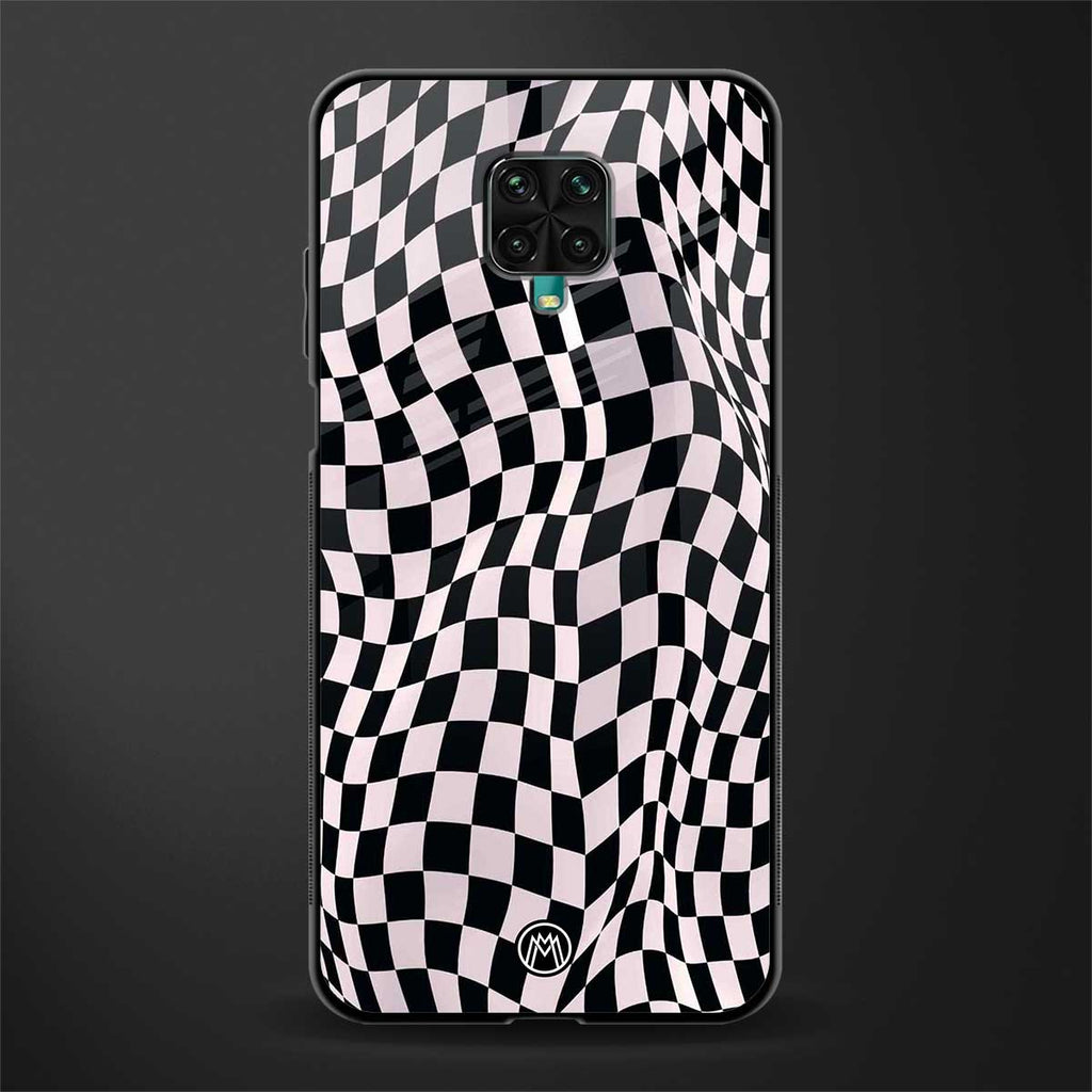 trippy b&w check pattern glass case for redmi note 9 pro image