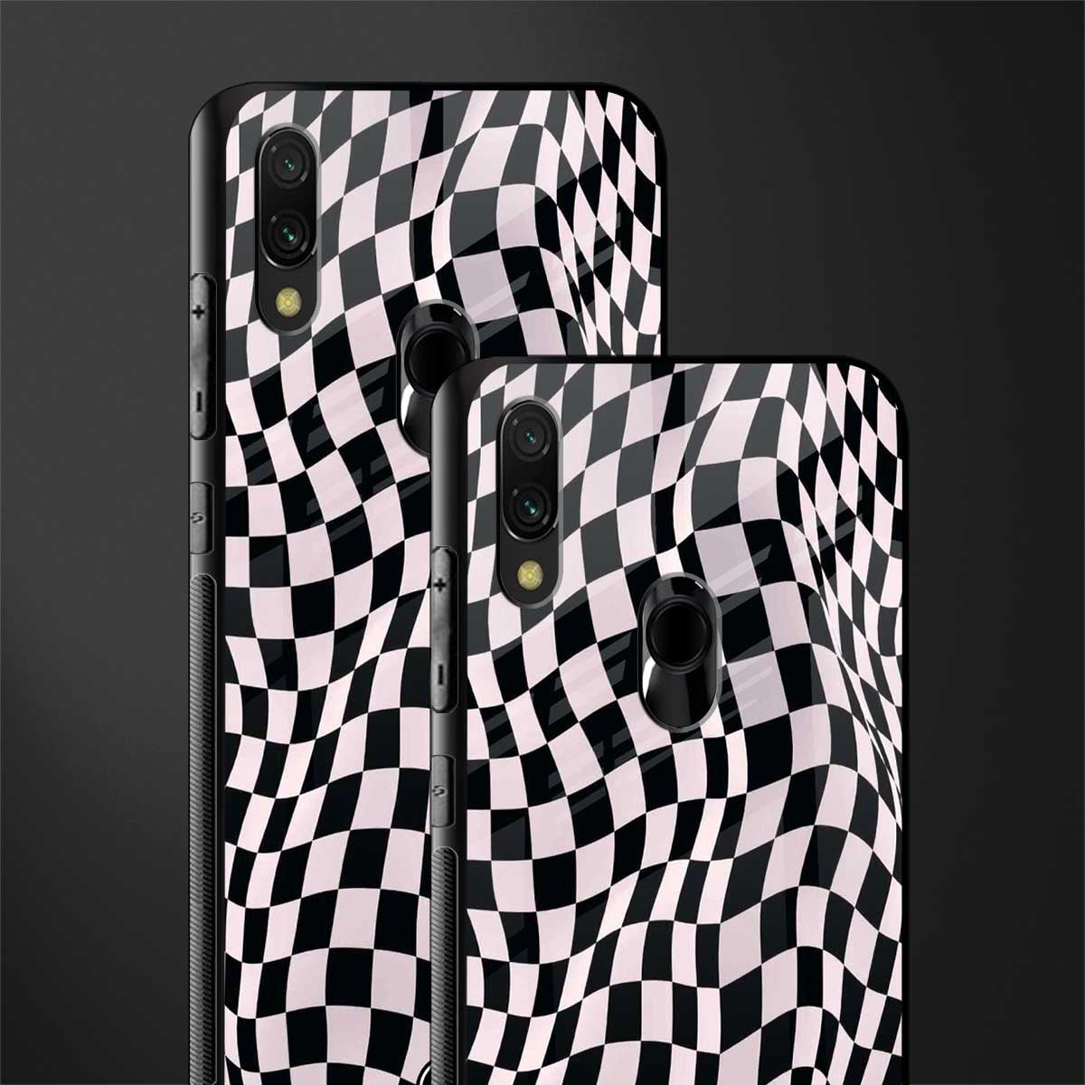 trippy b&w check pattern glass case for redmi note 7 image-2