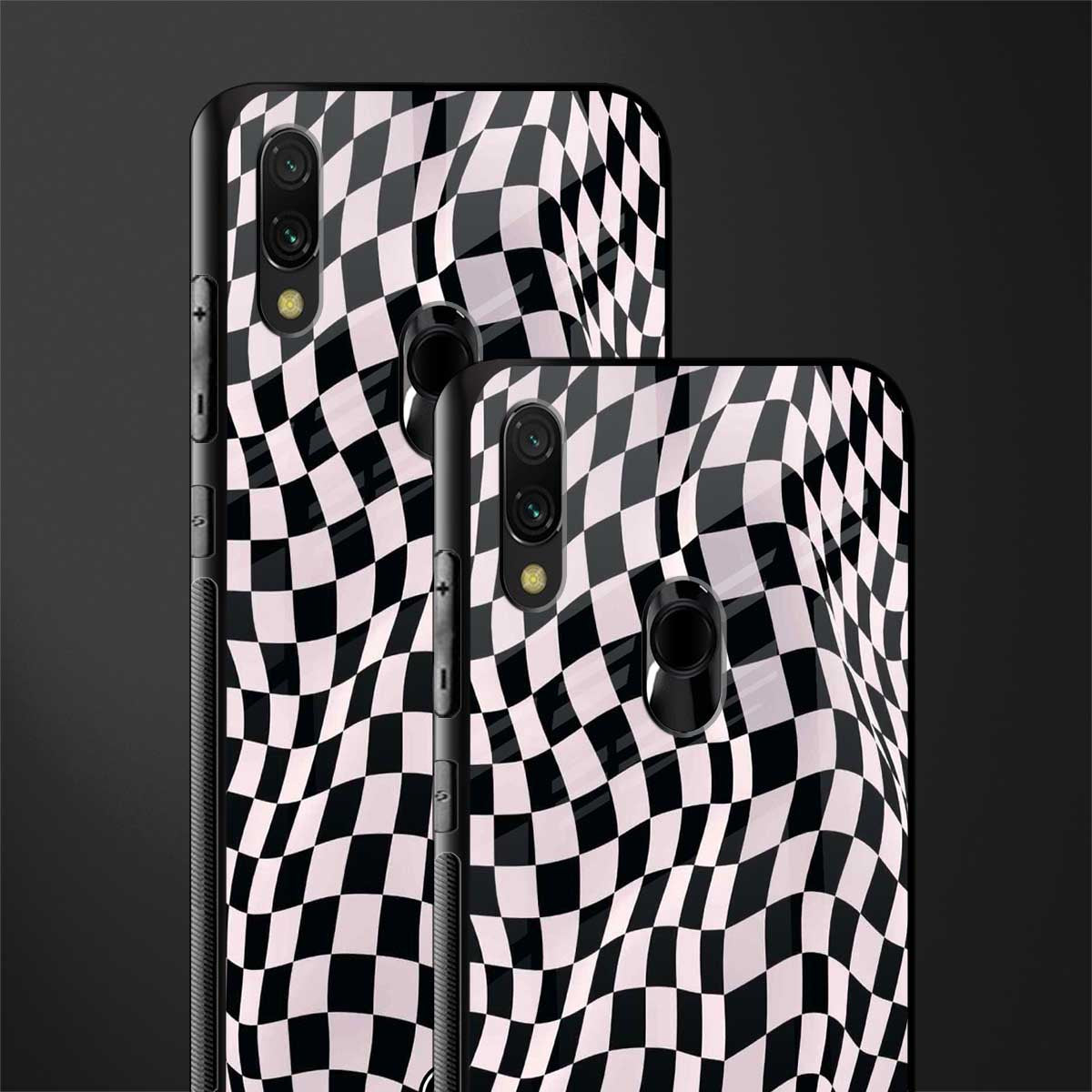 trippy b&w check pattern glass case for redmi 7redmi y3 image-2