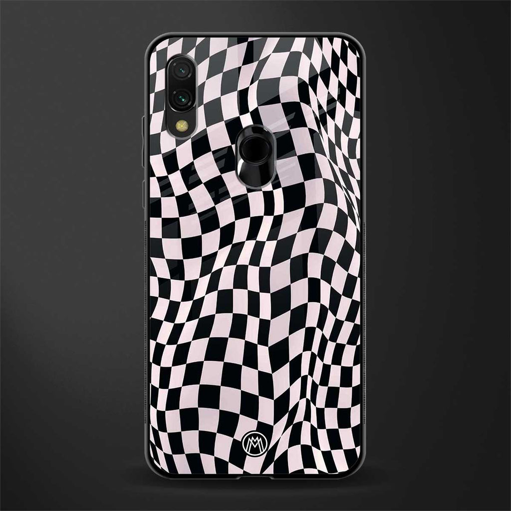trippy b&w check pattern glass case for redmi note 7s image