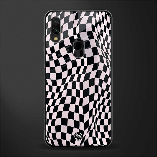 trippy b&w check pattern glass case for redmi y3 image