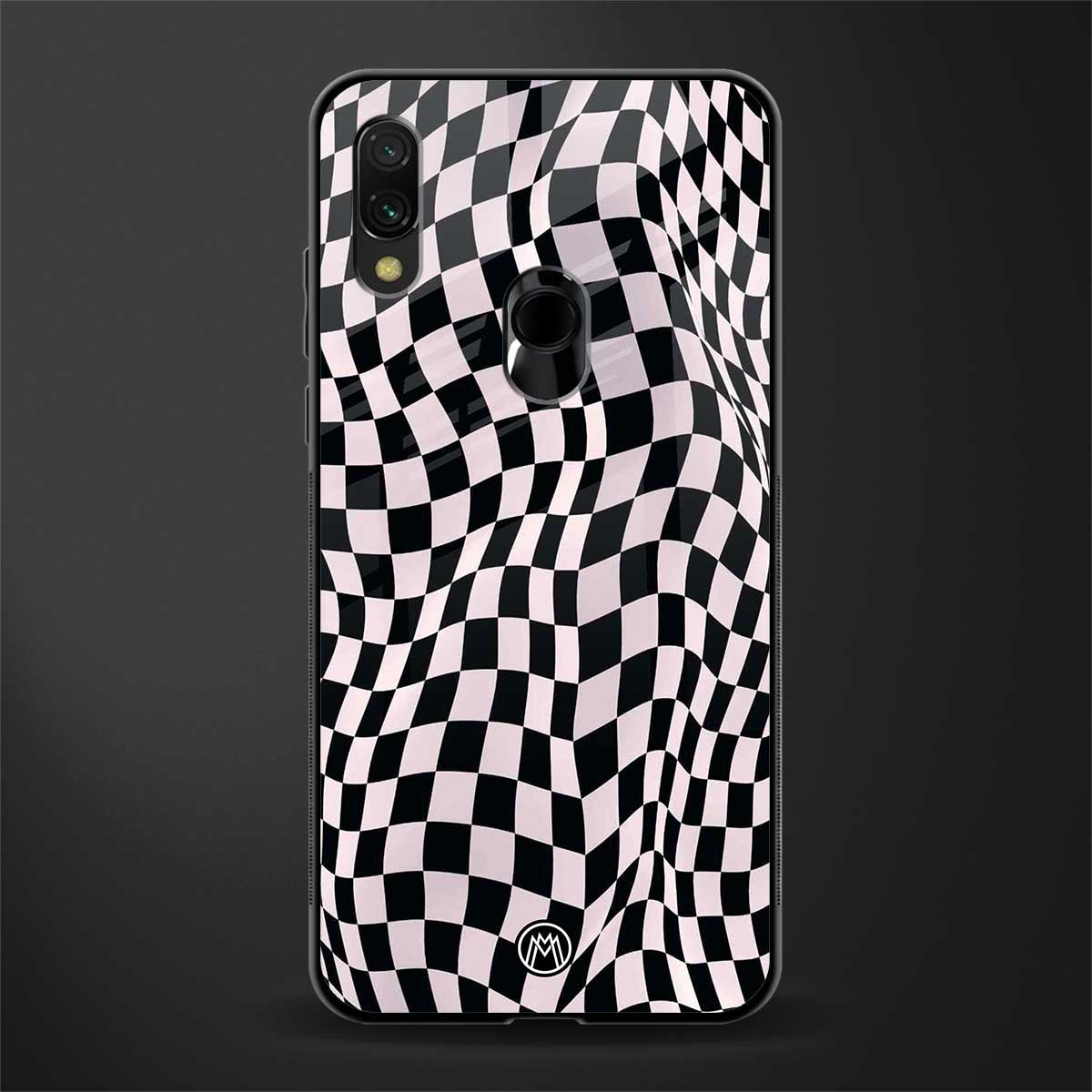 trippy b&w check pattern glass case for redmi note 7 pro image