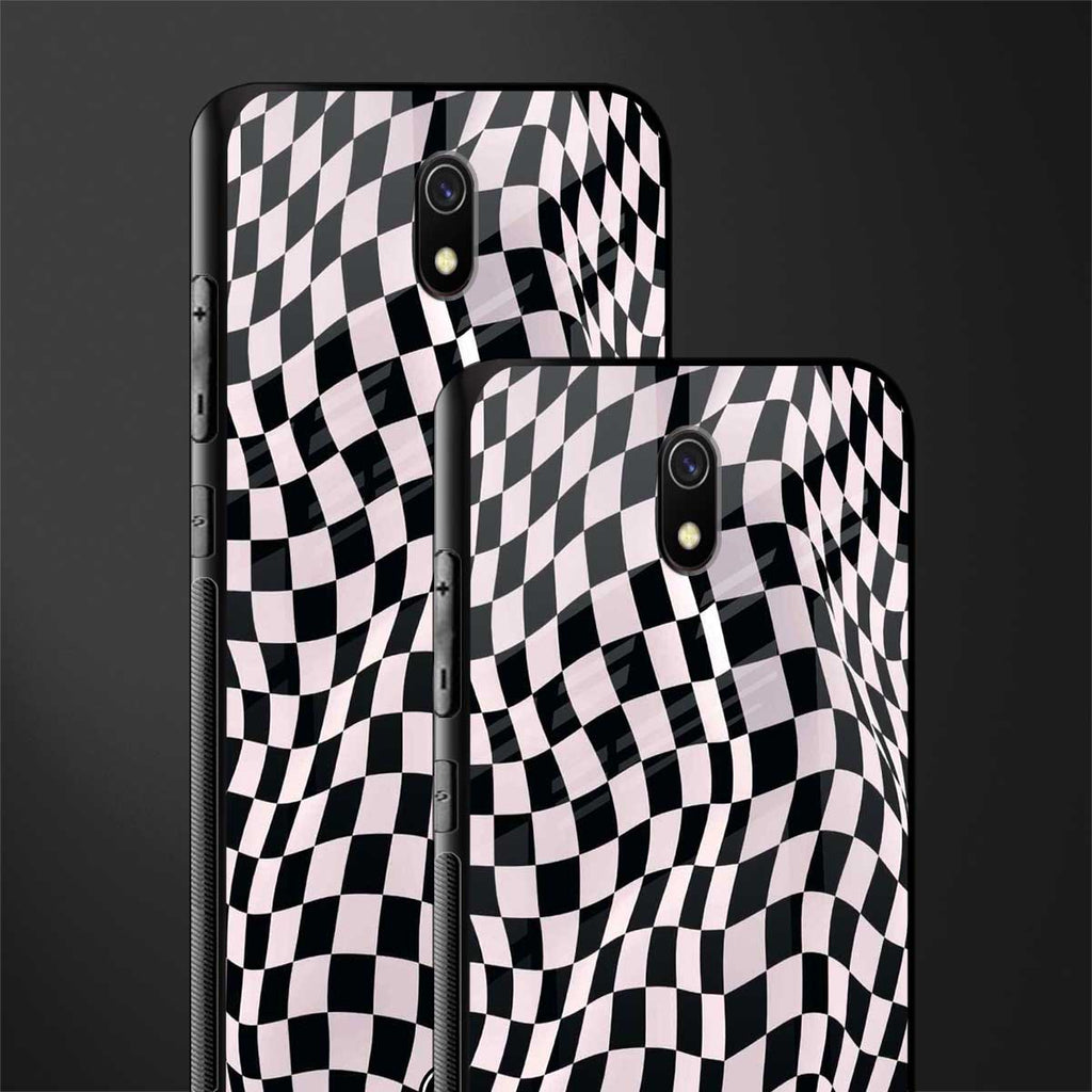 trippy b&w check pattern glass case for redmi 8a image-2