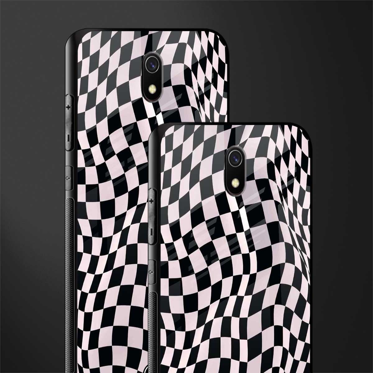 trippy b&w check pattern glass case for redmi 8a image-2