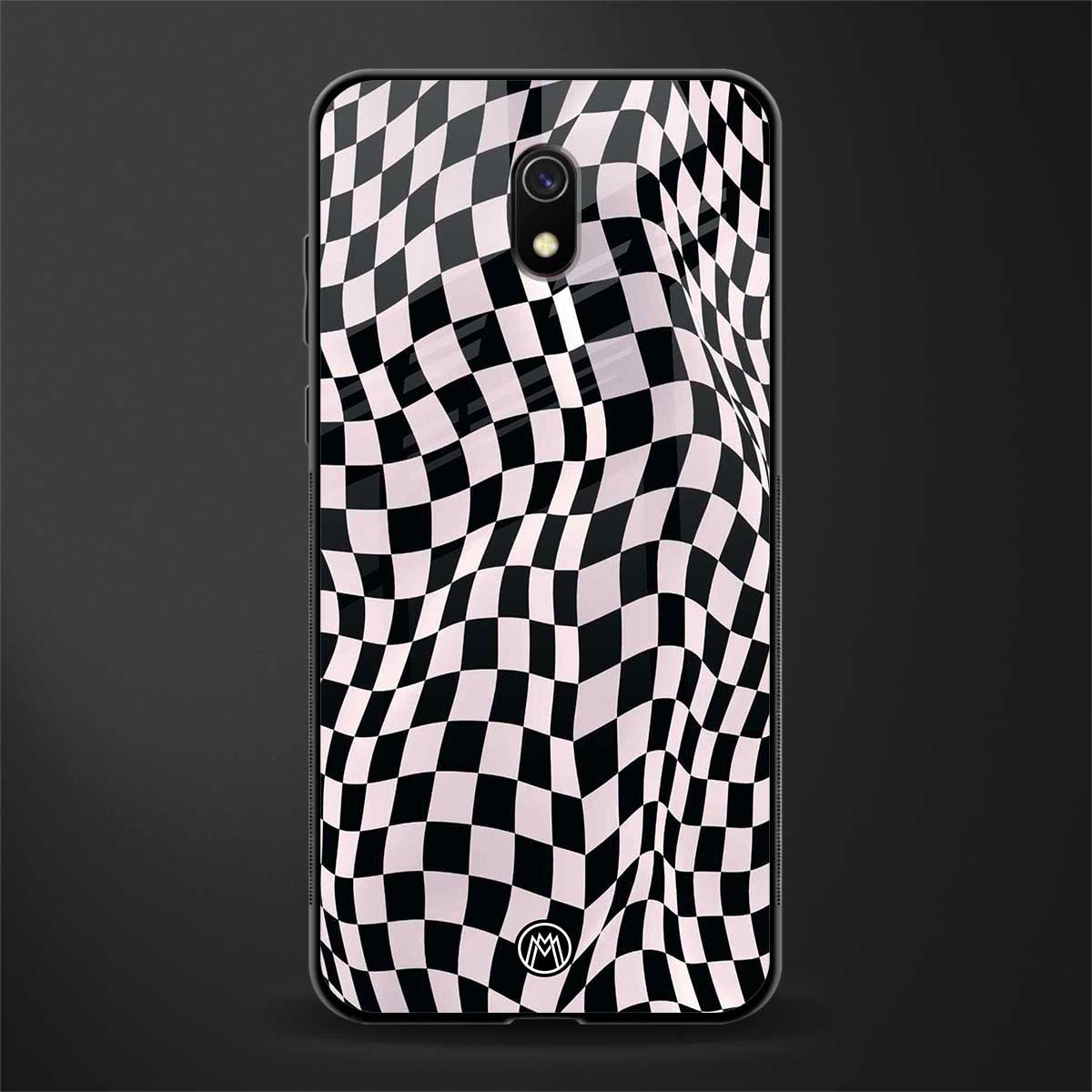 trippy b&w check pattern glass case for redmi 8a image