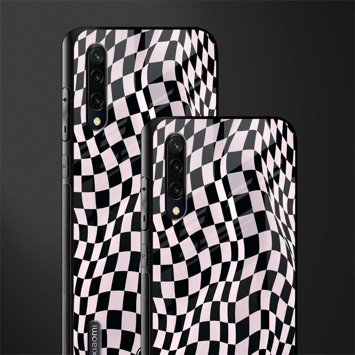 trippy b&w check pattern glass case for mi a3 redmi a3 image-2