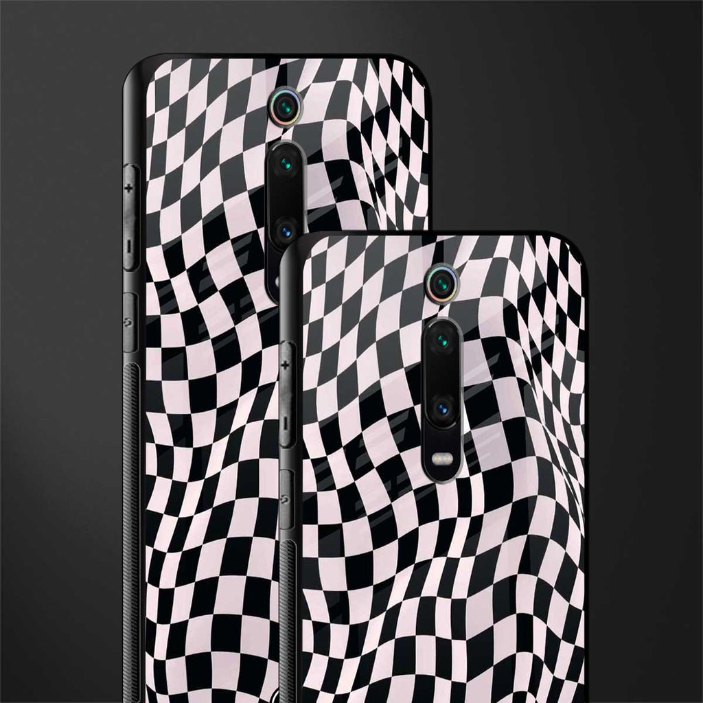 trippy b&w check pattern glass case for redmi k20 pro image-2
