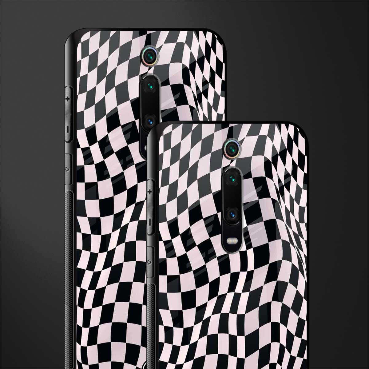 trippy b&w check pattern glass case for redmi k20 pro image-2