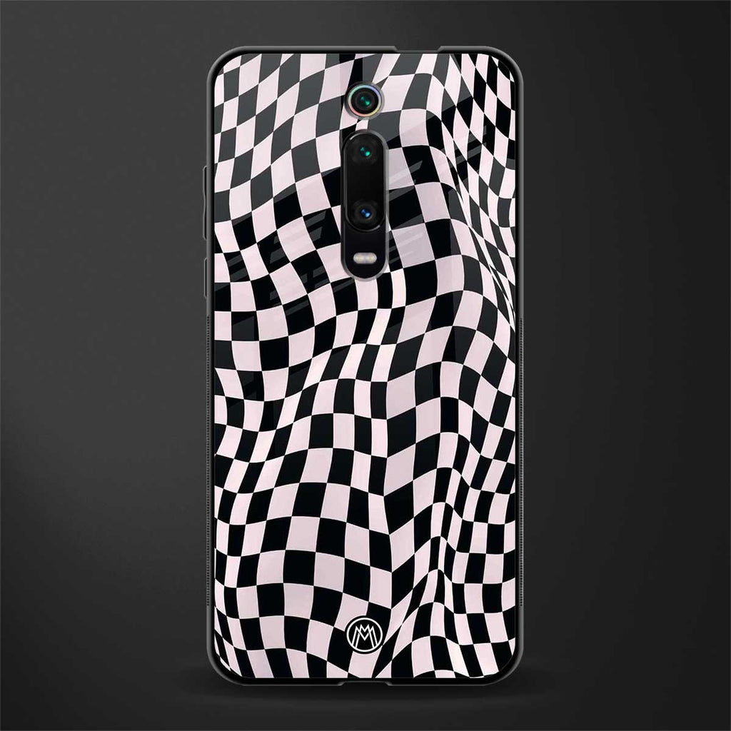 trippy b&w check pattern glass case for redmi k20 pro image