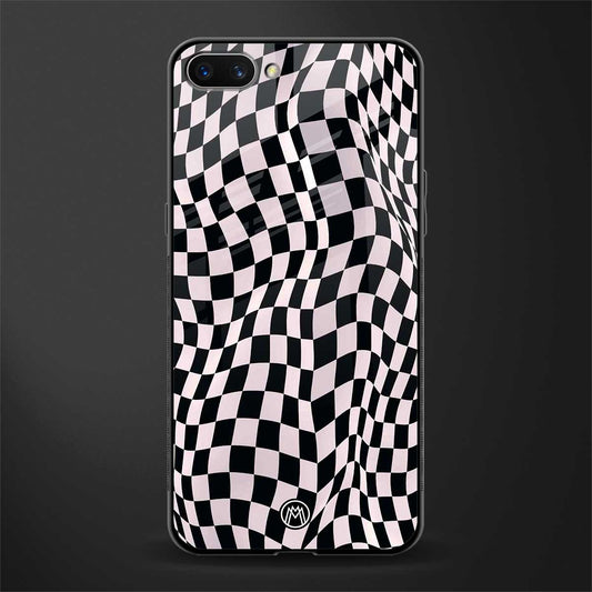 trippy b&w check pattern glass case for oppo a3s image
